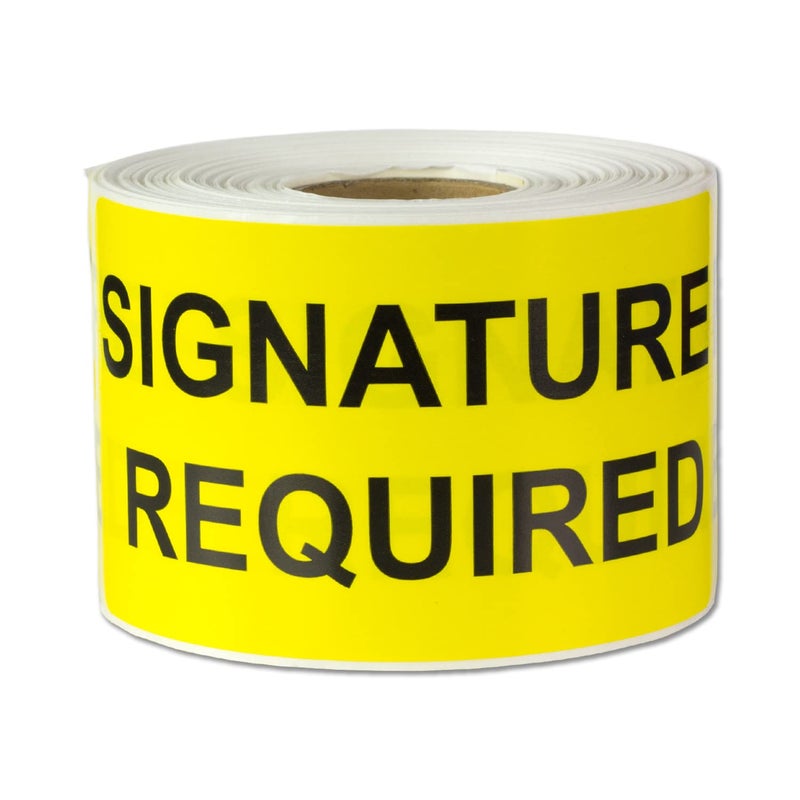 OfficeSmartLabels Signature Required Stickers (4 x 2 inch, Yellow, Rectangular - 300 Labels) Signature Required Shipping & Delivery - Semi-Gloss Coated, Self-Adhesive - Image 1